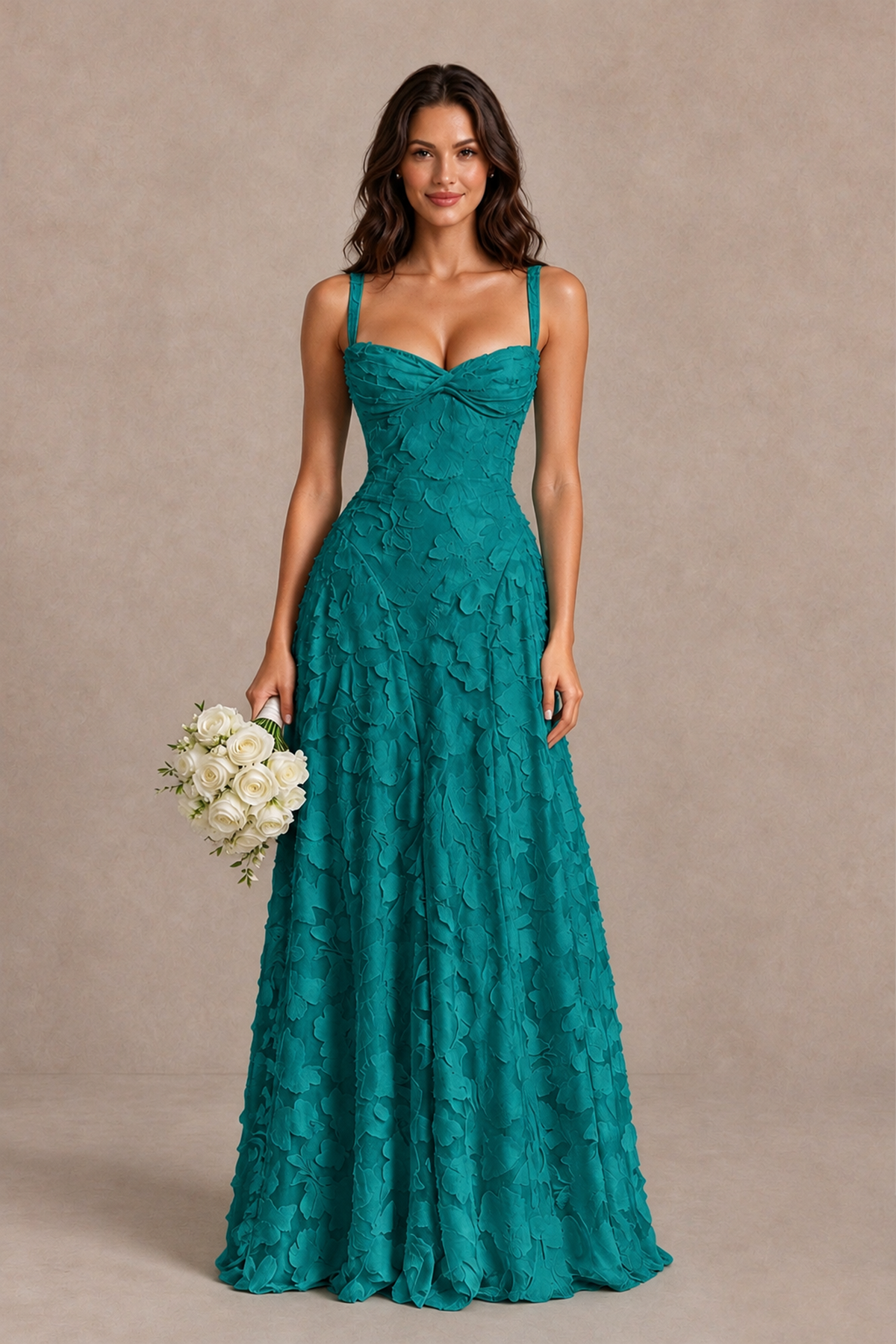 BOLODOO Teal Floral-Textured A-Line Dress with Lace-Up Back - Teal - Teal_1