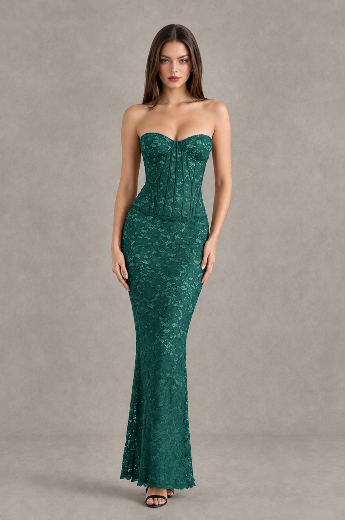 BOLODOO Teal Strapless Lace Corset Wedding Guest Dress - Teal - Teal_1