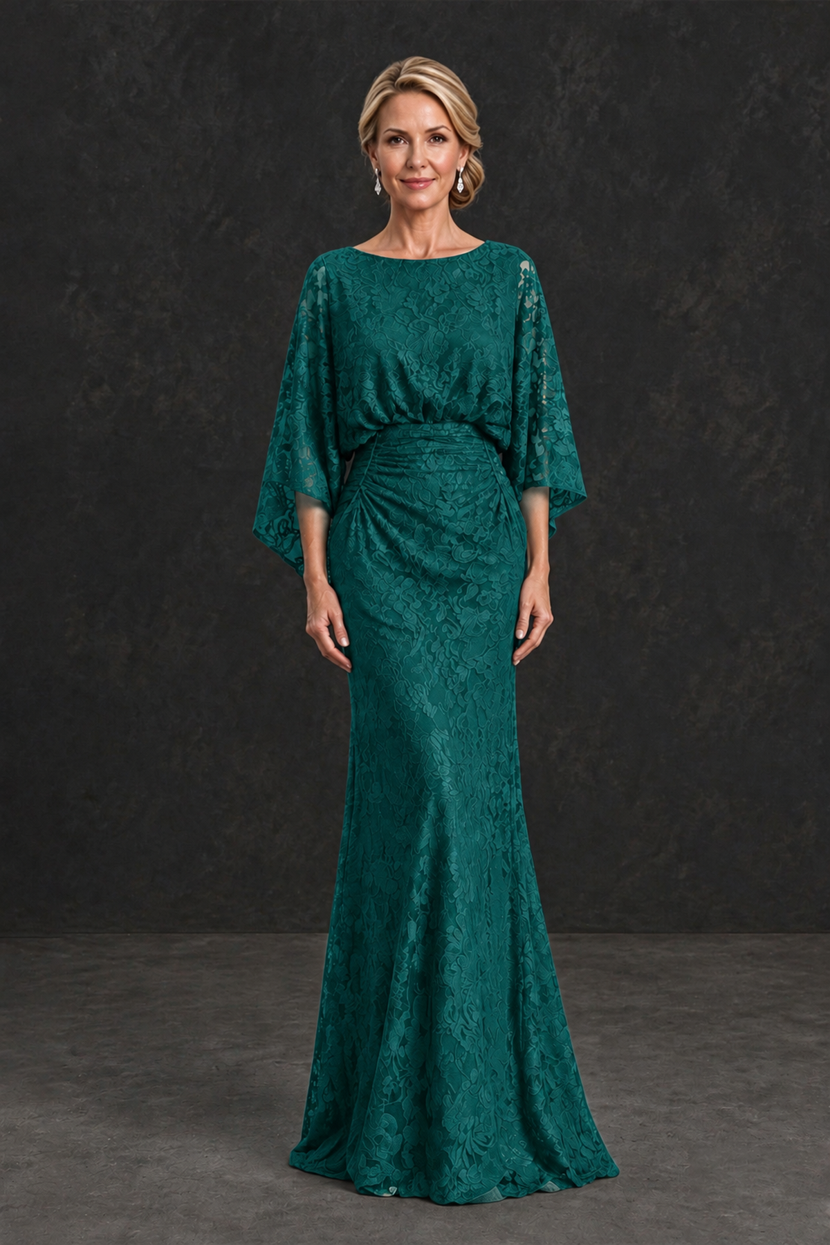 BOLODOO Teal Lace Flutter Sleeve Mother of the Bride Dress - Teal - Teal_1