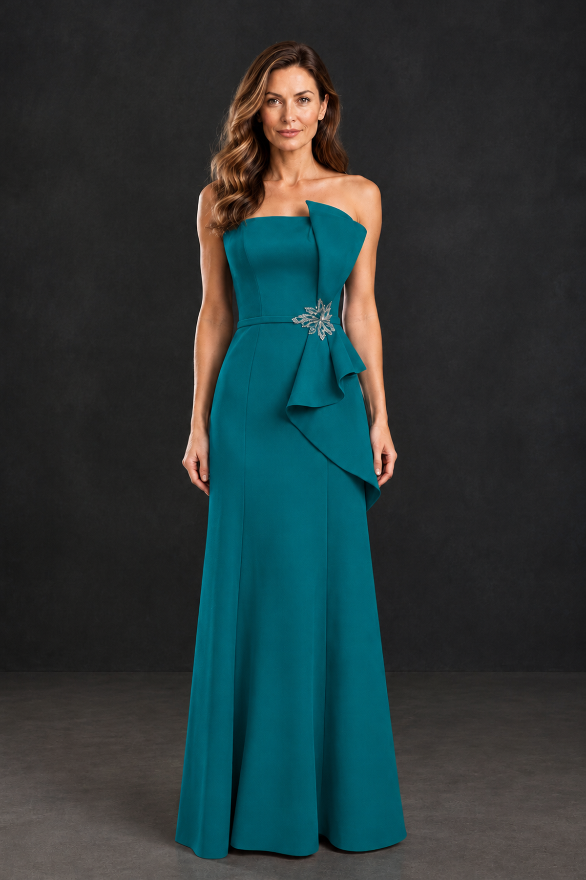 BOLODOO Teal Strapless Mother of the Bride Dress with Ruffle Detail - Teal - Teal_1