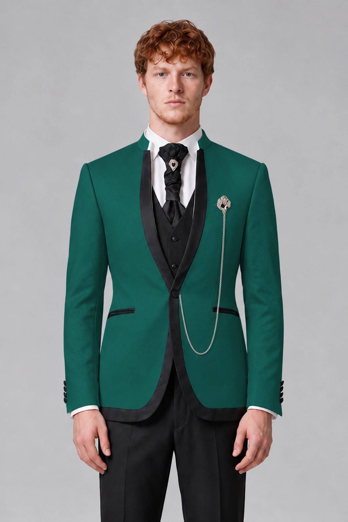 Bolodoo Men's Teal 3-Piece Shawl Lapel Tuxedo Suit with Vest - Teal - Teal_1
