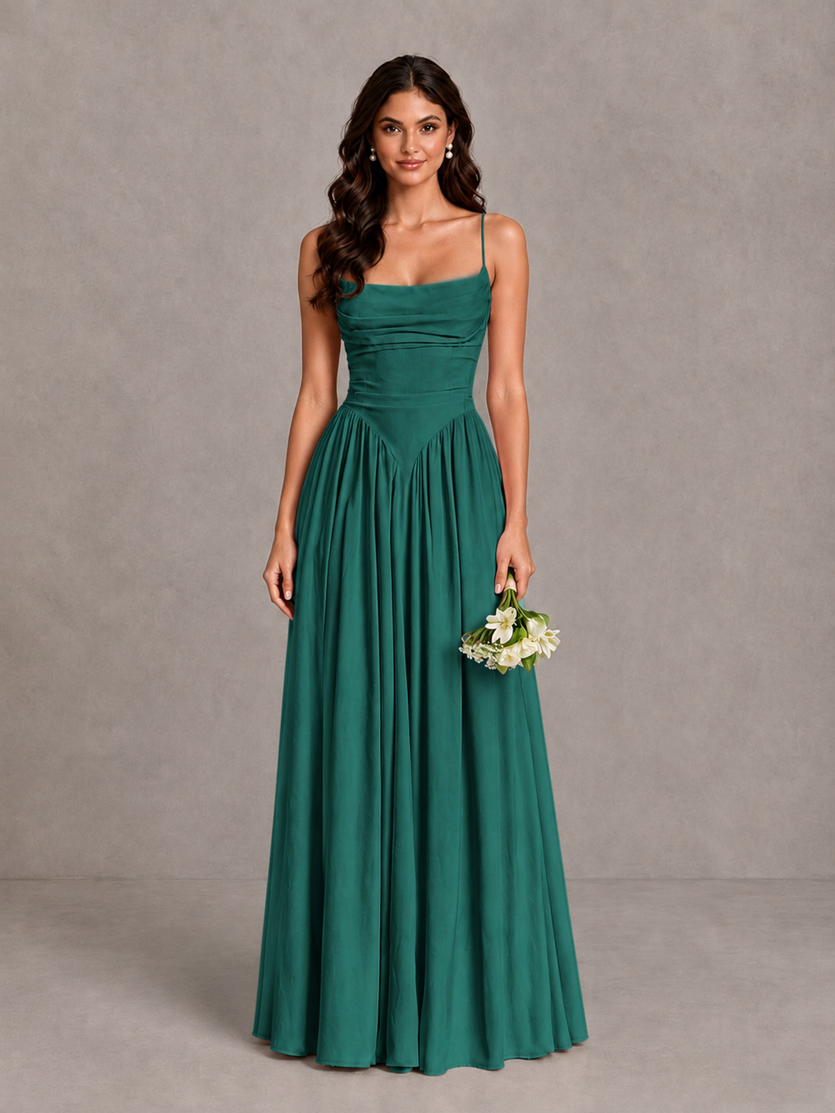 BOLODOO Teal Lace-Up Back A-Line Bridesmaid Dress - Teal - Teal_1