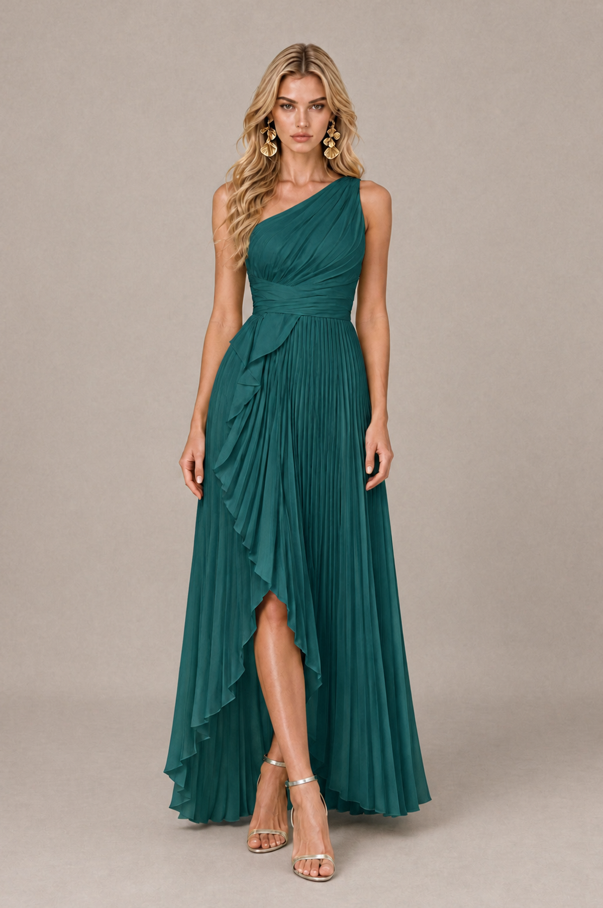 BOLODOO Teal One-Shoulder High-Low Ruffle Maxi Dress - Teal - Teal_1