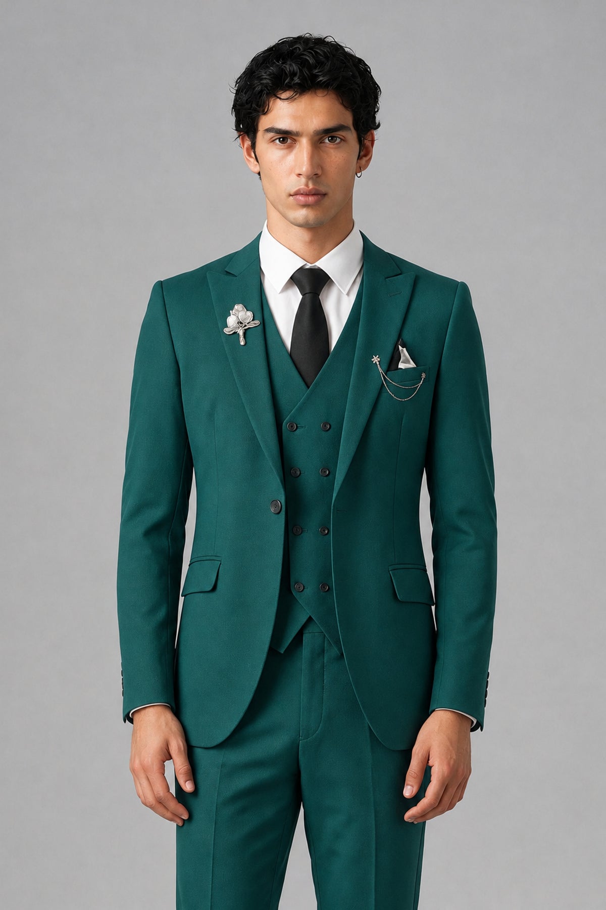 Bolodoo Men's Teal 2-Piece Suit – Notch Lapel Jacket & Trousers - Teal - Teal_1