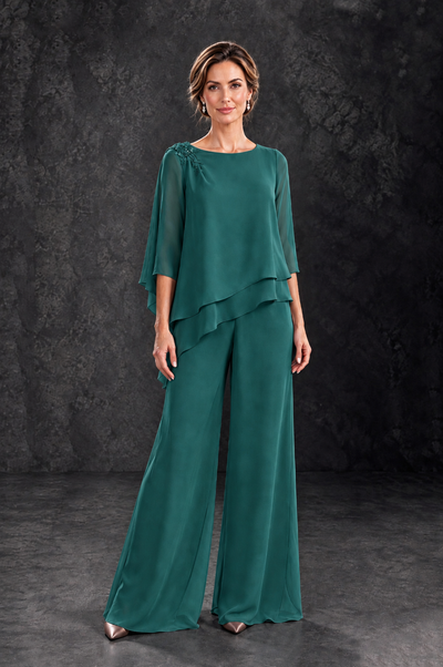 BOLODOO Teal Layered Wide-Leg Mother of the Bride Pant Suit - Teal - Teal_1
