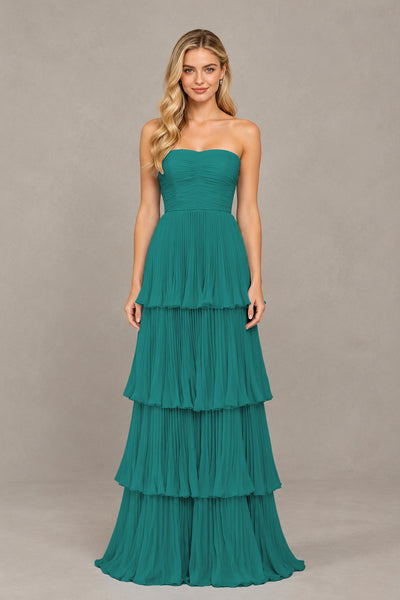 BOLODOO Teal Strapless Tiered Chiffon Maxi Dress - Teal