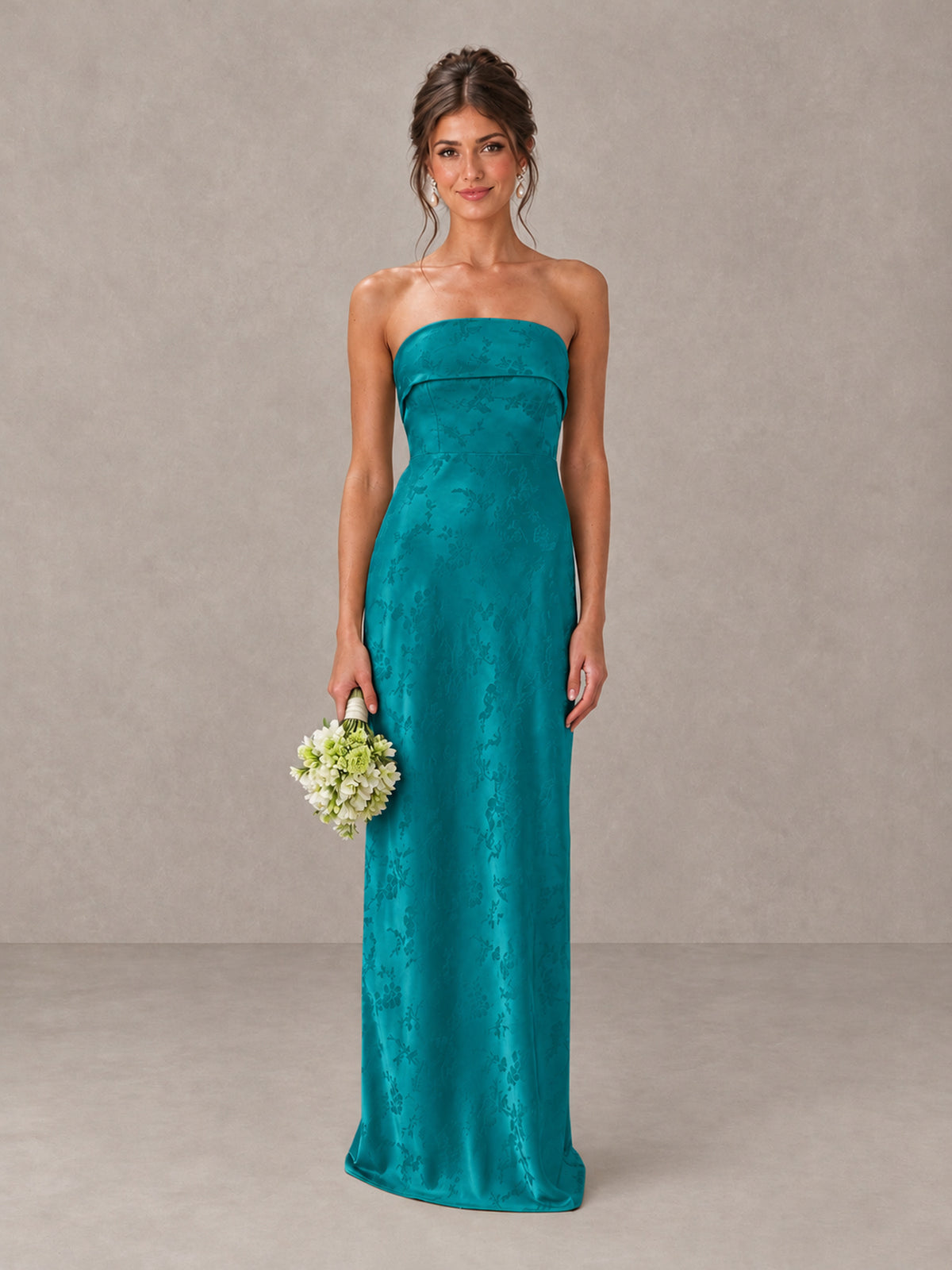 BOLODOO Teal Strapless Floral Bridesmaid Dress - Teal - Teal_1
