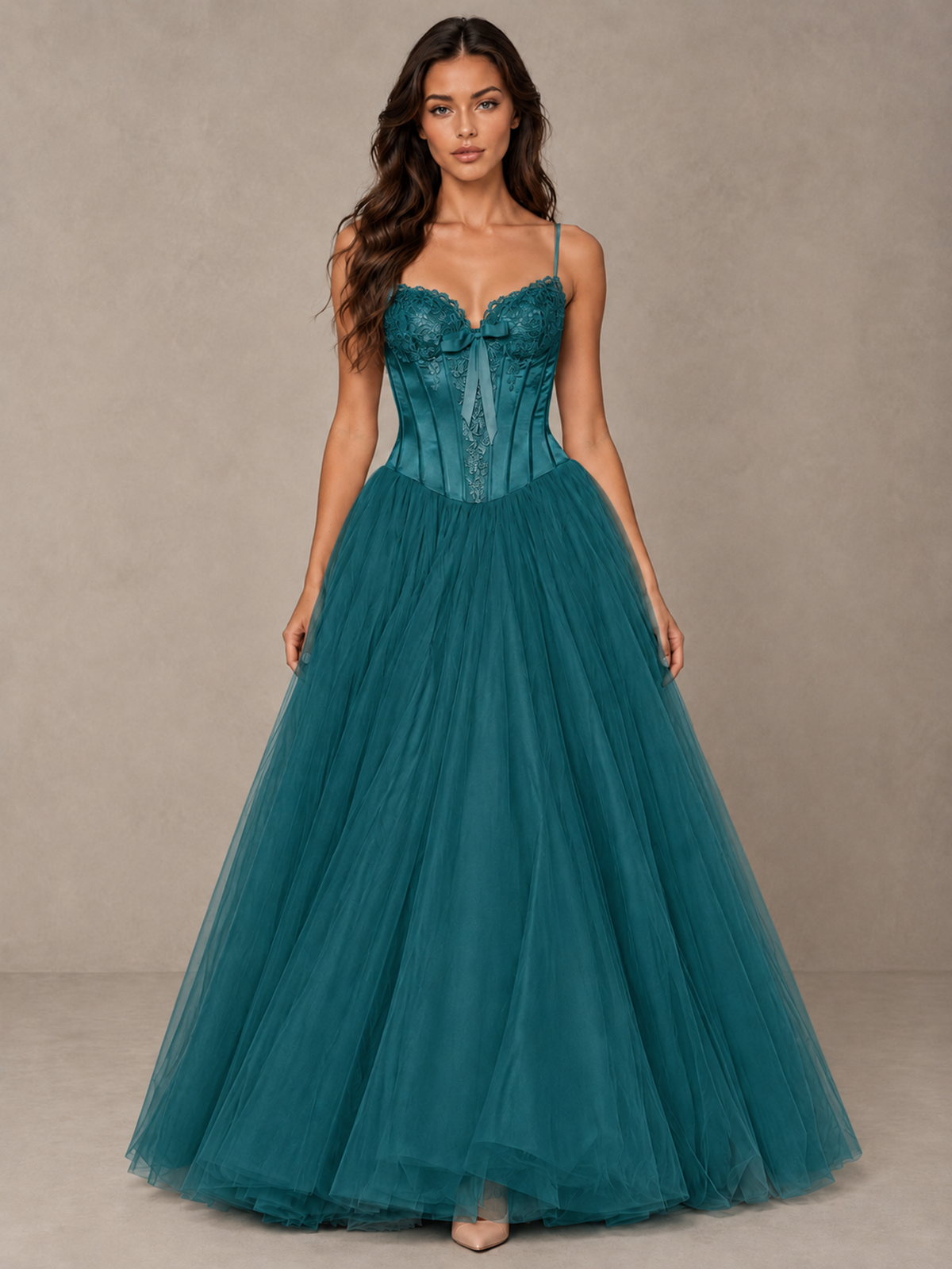 BOLODOO Teal Corset Tulle Prom Dress with Spaghetti Straps - Teal - Teal_1