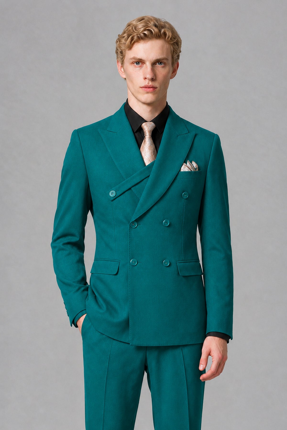 BOLODOO Men's Teal Double-Breasted Two-Piece Suit – Jacket & Trousers - Teal