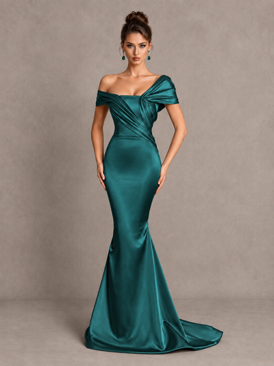 BOLODOO Teal Off-Shoulder Satin Mermaid Prom Dress - Teal - Teal_1