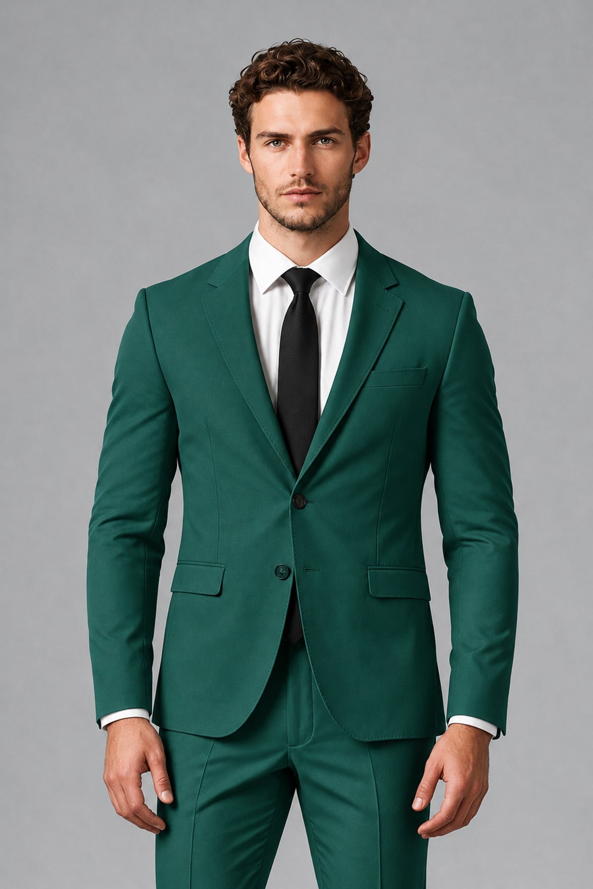 Bolodoo Men's Teal Two-Piece Suit with Notch-Lapel Jacket & Trousers - Teal - Teal_1