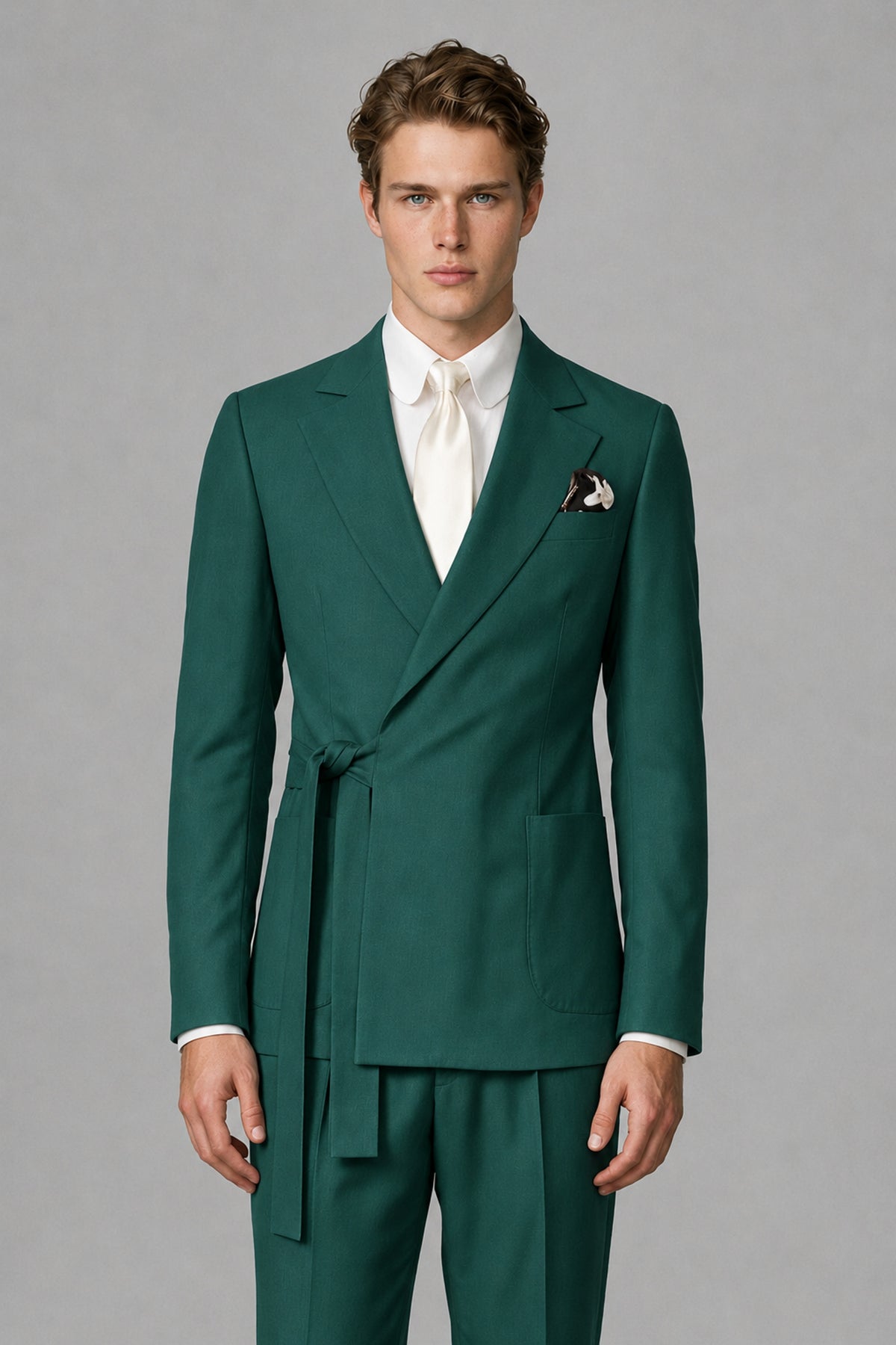 Bolodoo Men's Teal Wrap Tie-Waist Two-Piece Suit – Jacket & Trousers - Teal - Teal_1