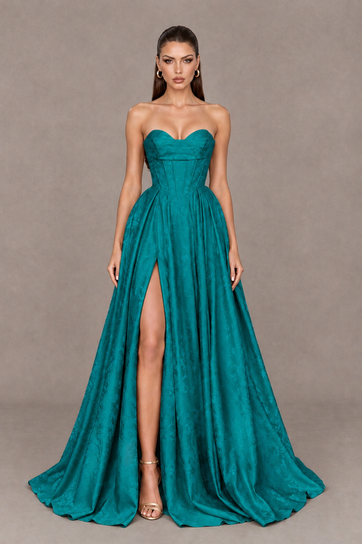 BOLODOO Teal Strapless Sweetheart Corset Prom Dress with High Slit – Lace-Up Back A-Line Evening Gown - Teal - Teal_1