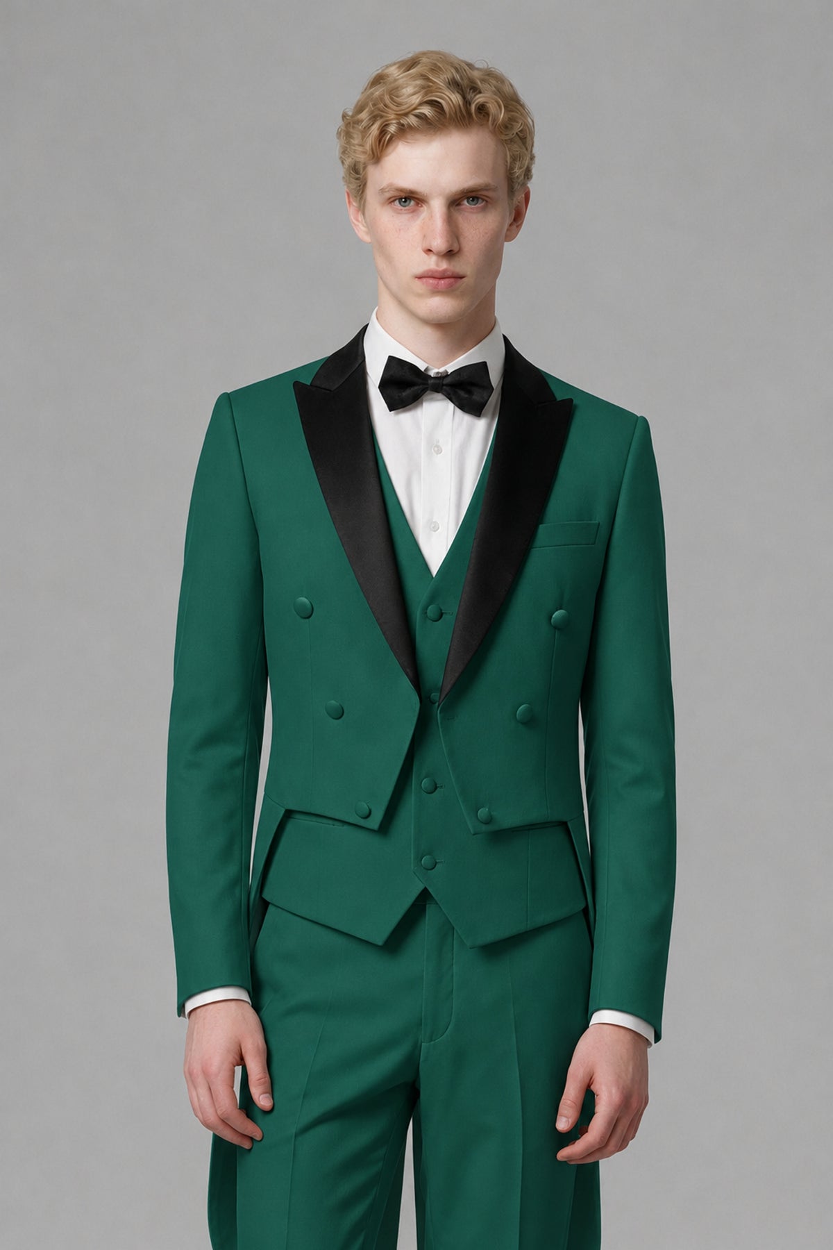 Bolodoo Men's Teal 3-Piece Tailcoat Tuxedo Suit with Vest & Trousers - Teal - Teal_1