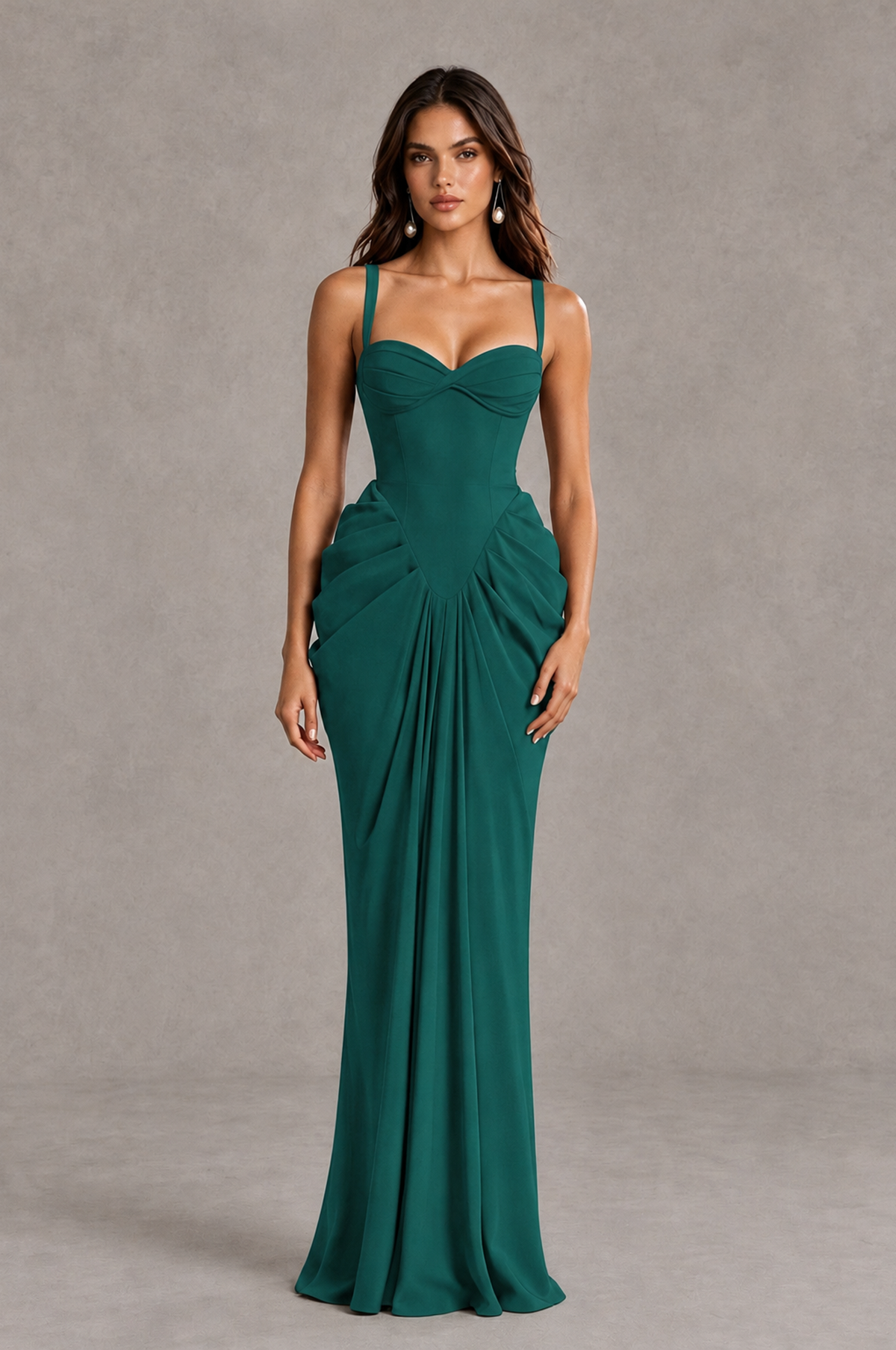 BOLODOO Teal Sweetheart Ruched Lace-Up Back Evening Gown - Teal - Teal_1
