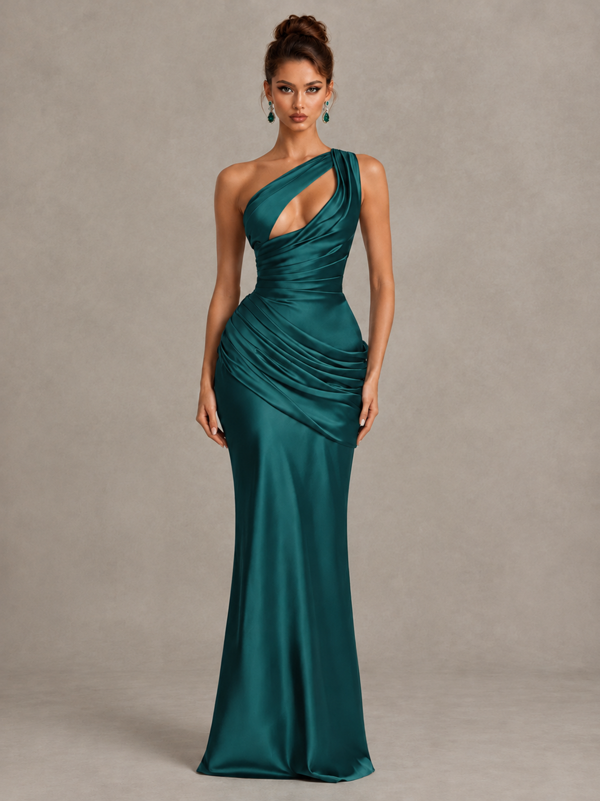BOLODOO Teal One-Shoulder Cutout Satin Mermaid Prom Dress - Teal - Teal_1