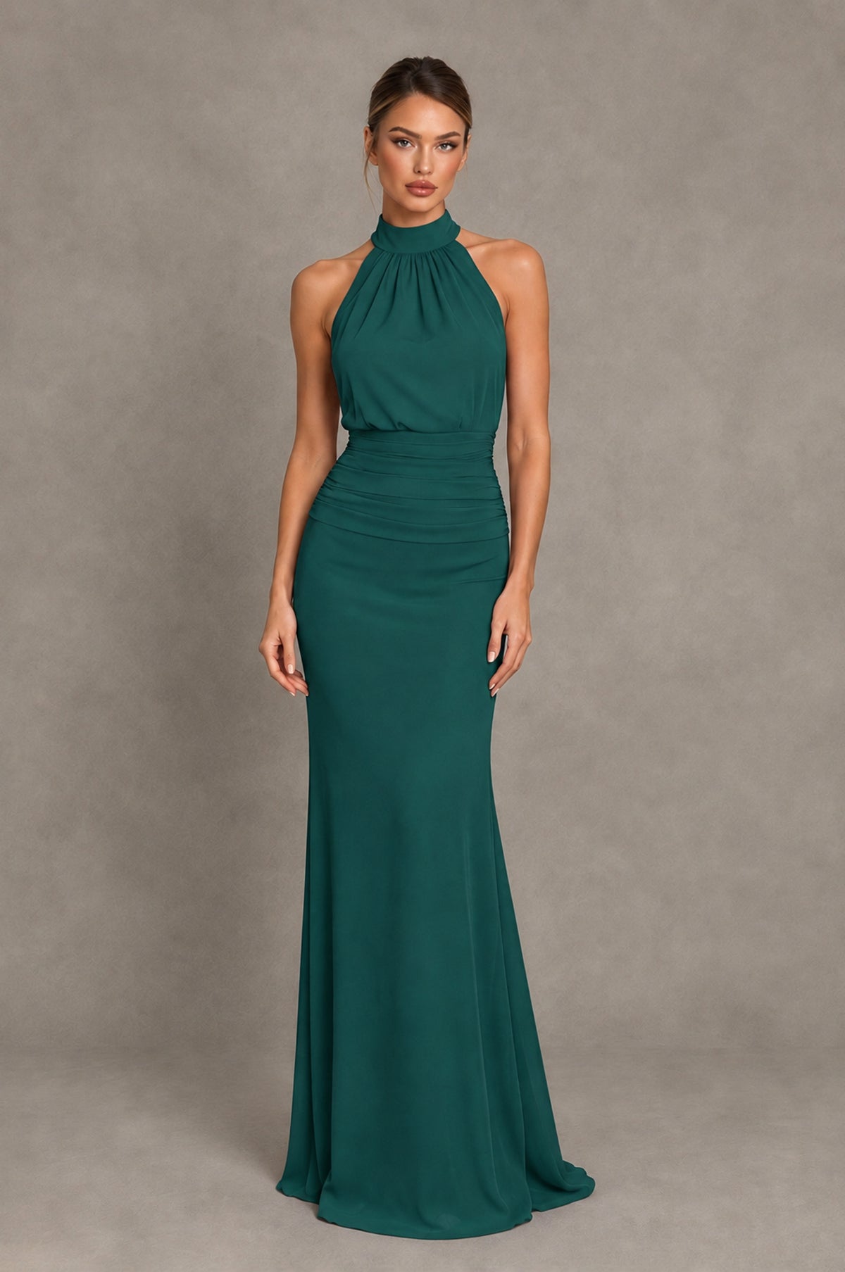 BOLODOO Teal Chiffon Halter Maxi Formal Wedding Guest Dress - Teal - Teal_1