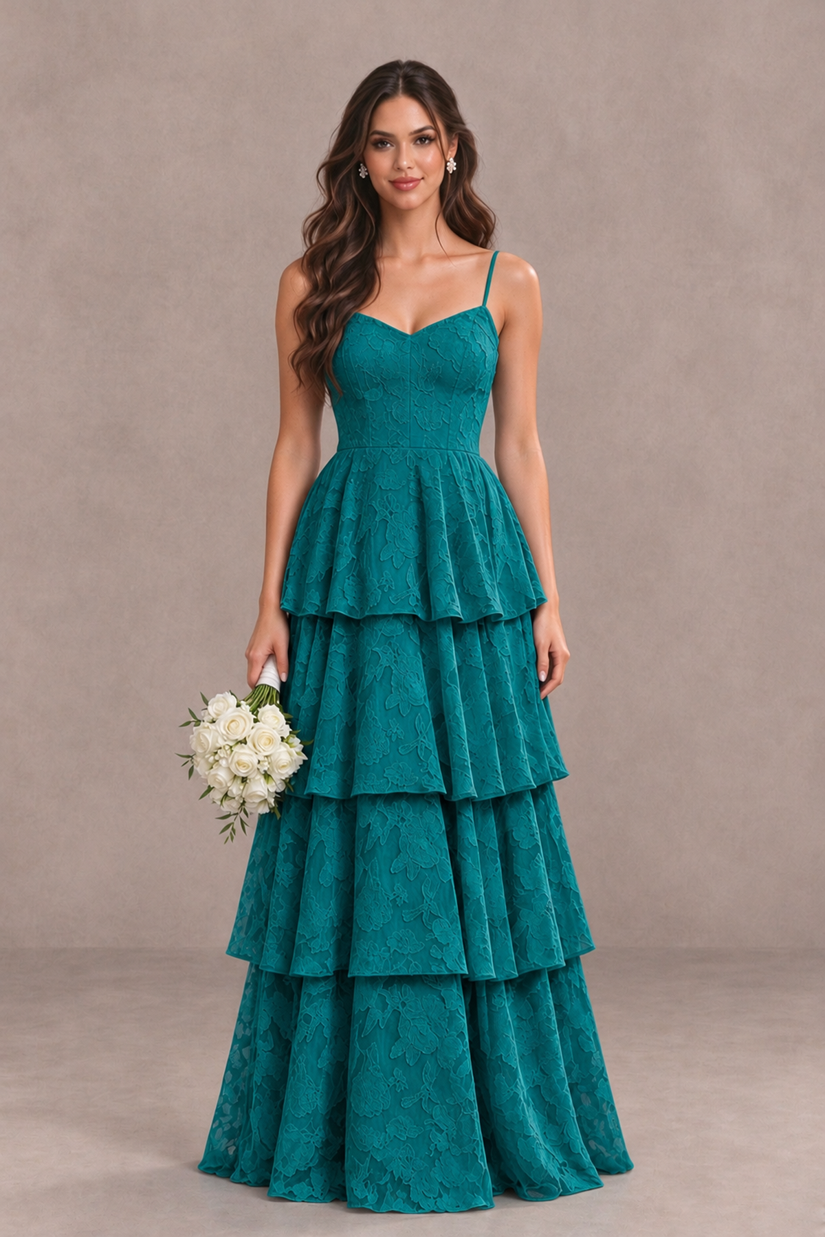 BOLODOO Teal Tiered Floral-Textured Spaghetti Strap Maxi Dress - Teal - Teal_1