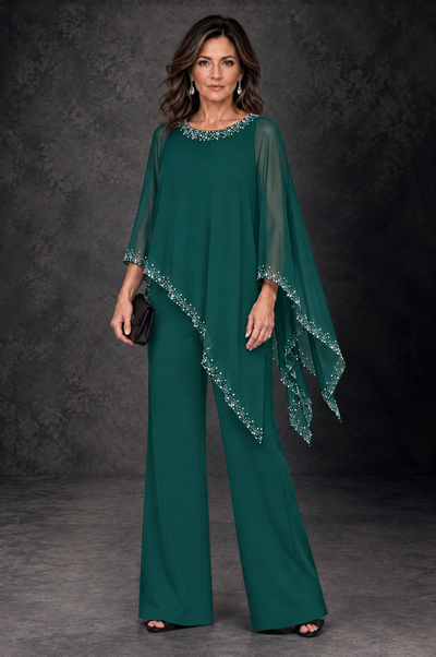 BOLODOO Teal Embellished Cape Mother of the Bride Pantsuit - Teal - Teal_1