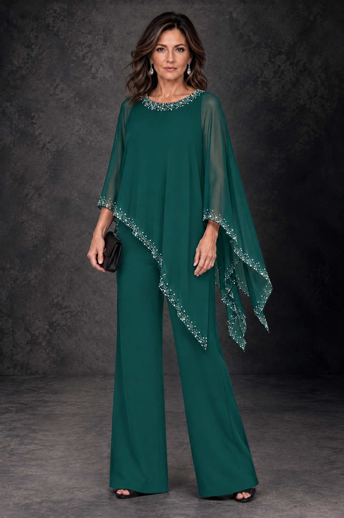 BOLODOO Teal Embellished Cape Mother of the Bride Pantsuit - Teal - Teal_1