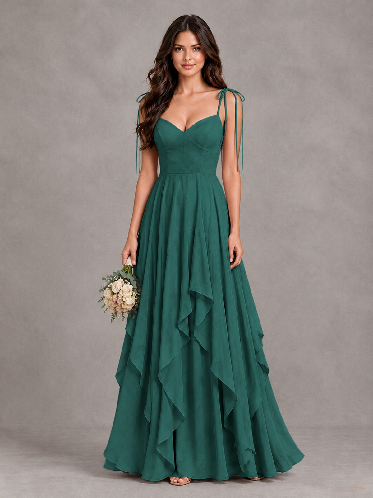 BOLODOO Teal Tie-Strap Ruffle A-Line Bridesmaid Dress - Teal - Teal_1
