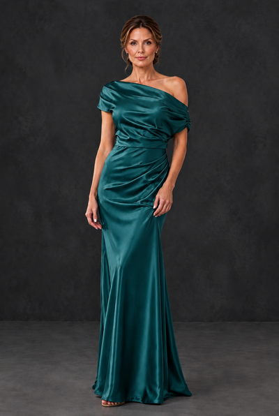 BOLODOO Teal Asymmetric Ruched Mother of the Bride Dress - Teal - Teal_1