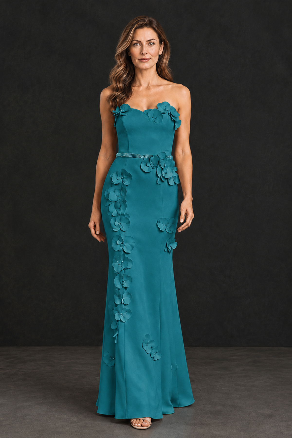 BOLODOO Teal Strapless Mother of the Bride Dress with 3D Floral Appliques - Teal - Teal_1