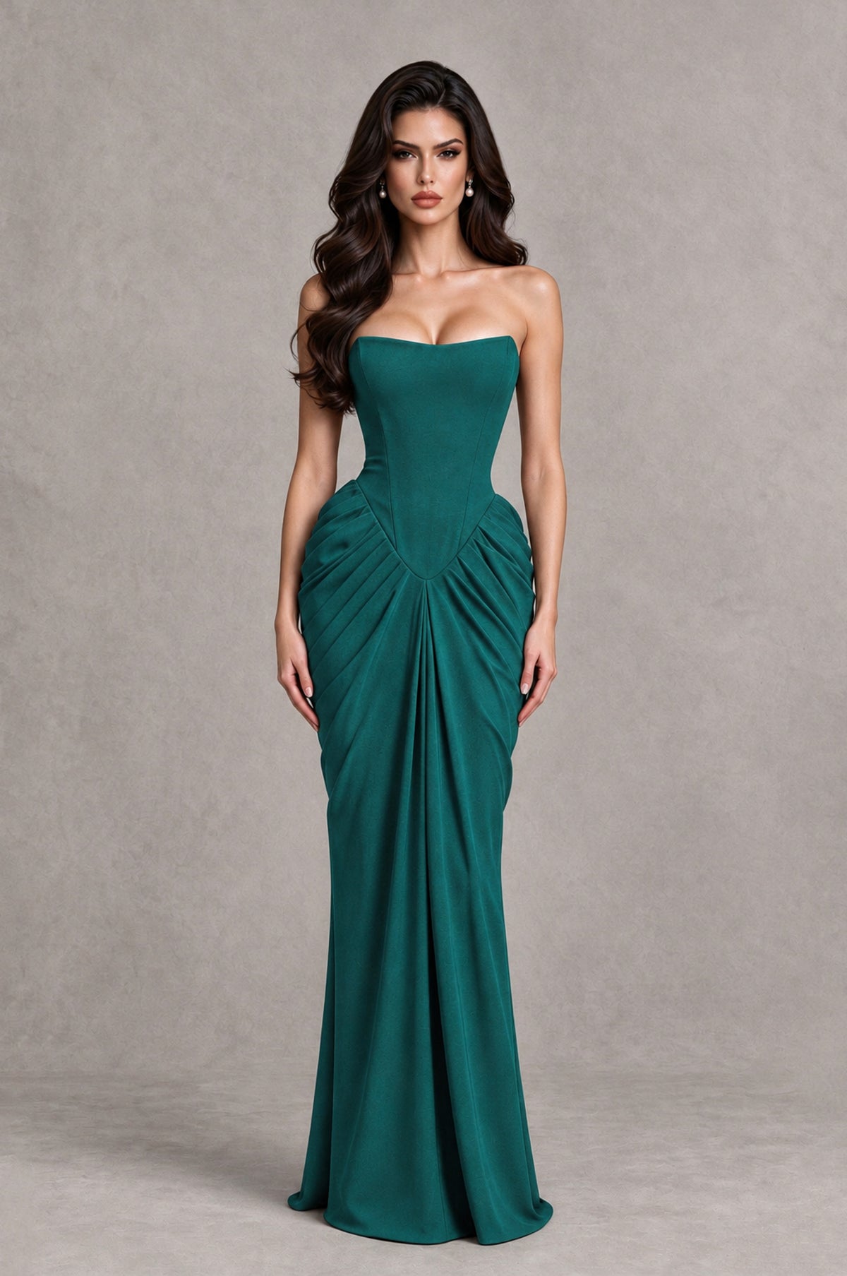 BOLODOO Teal Strapless Ruched Corset Evening Gown - Teal - Teal_1