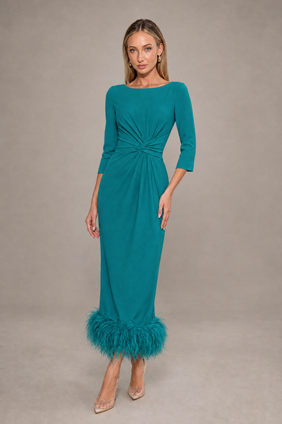 BOLODOO Teal Feather-Trim Twist-Waist Midi Dress - Teal - Teal_1