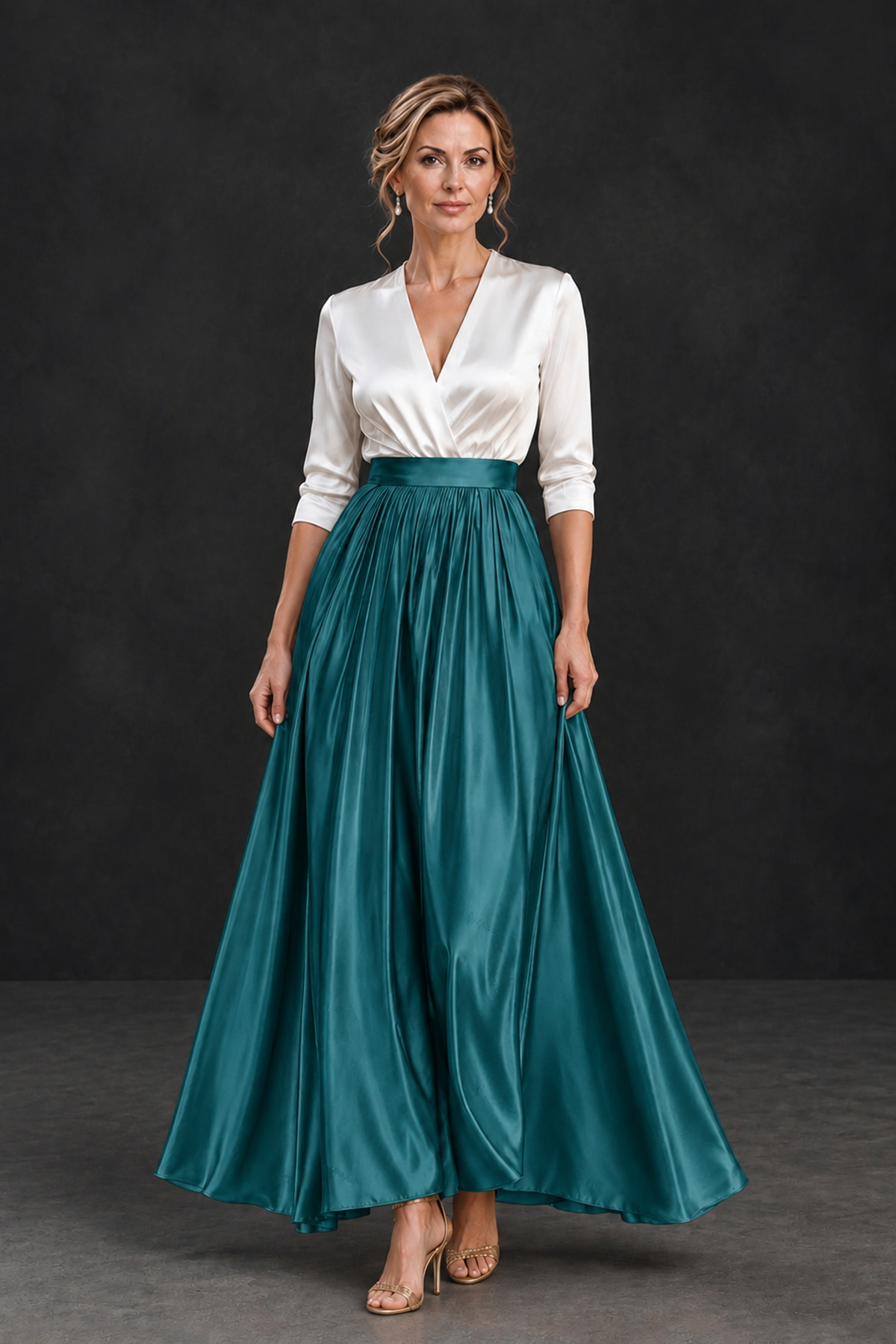 BOLODOO Teal and White V-Neck A-Line Mother of the Bride Dress - Teal - Teal_1