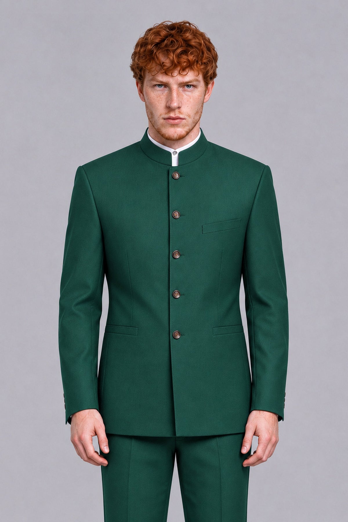 BOLODOO Men's Teal Mandarin Collar Two-Piece Suit - Teal - Teal_1
