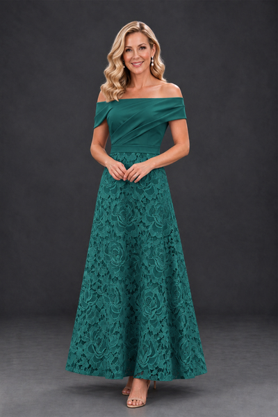 BOLODOO Teal Off-the-Shoulder Floral A-Line Mother of the Bride Dress - Teal - Teal_1