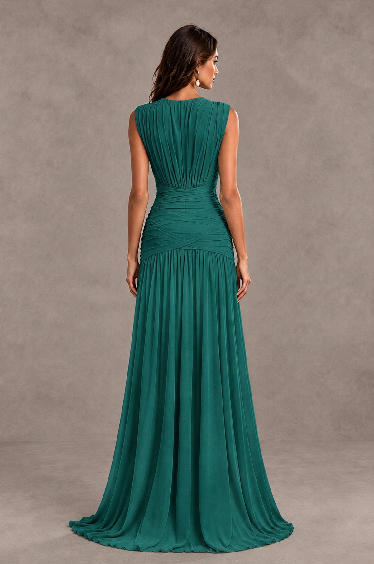 BOLODOO Teal V-Neck Ruched Wedding Guest Dress - Teal - Teal_2