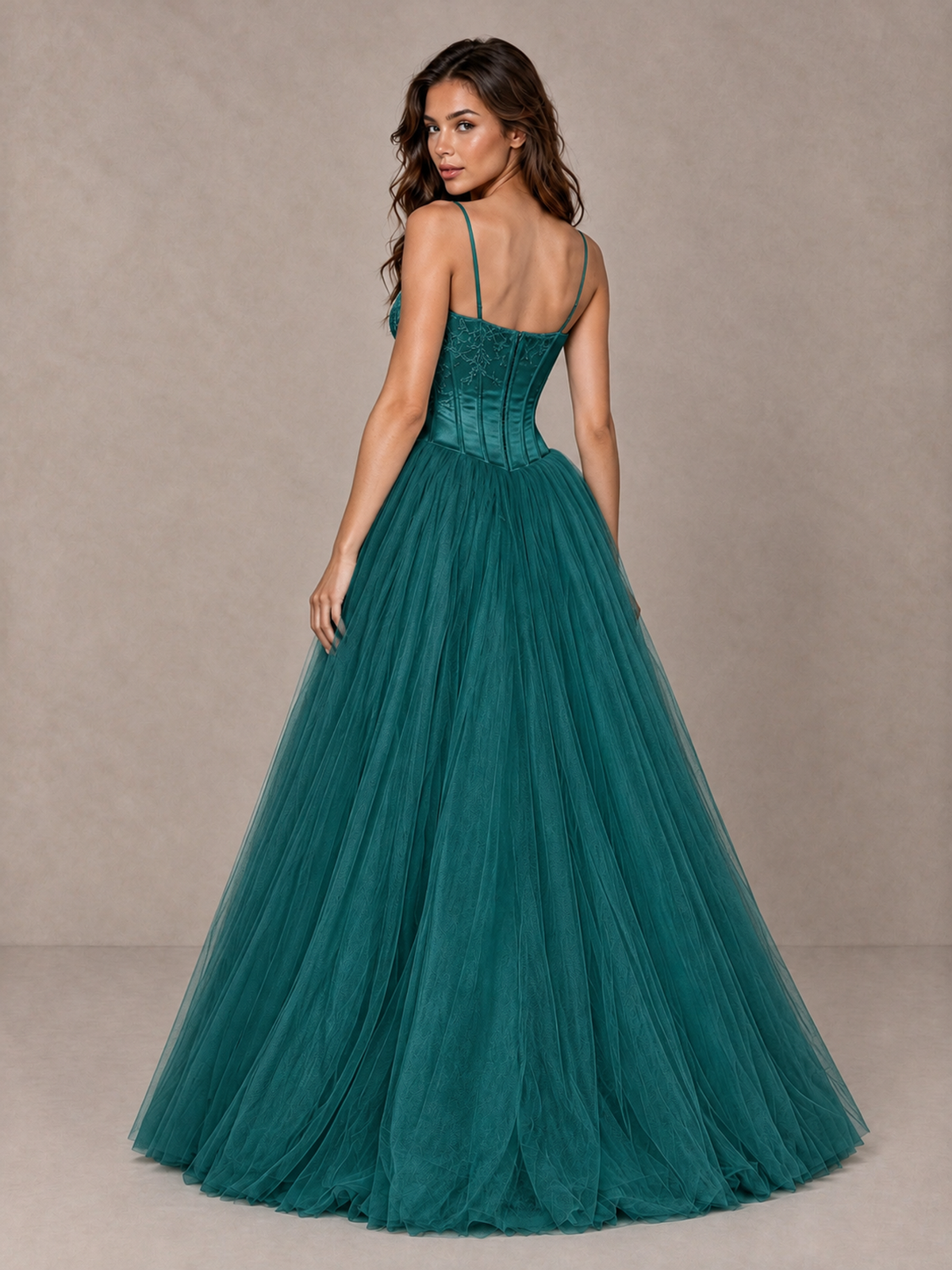 BOLODOO Teal Corset Tulle Prom Dress with Spaghetti Straps - Teal - Teal_2