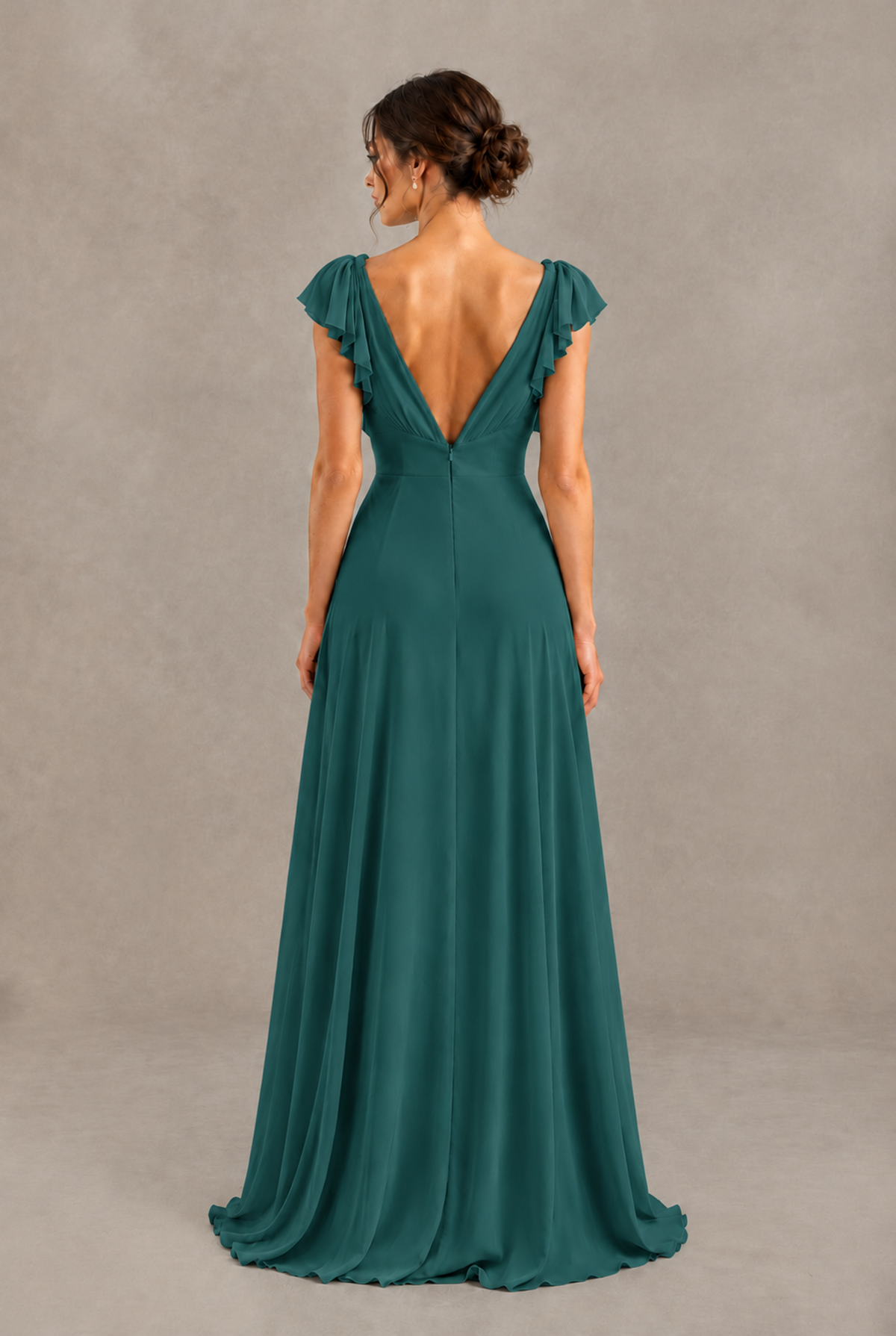 BOLODOO Teal V-Neck Flutter Sleeve A-Line Bridesmaid Dress - Teal - Teal_2
