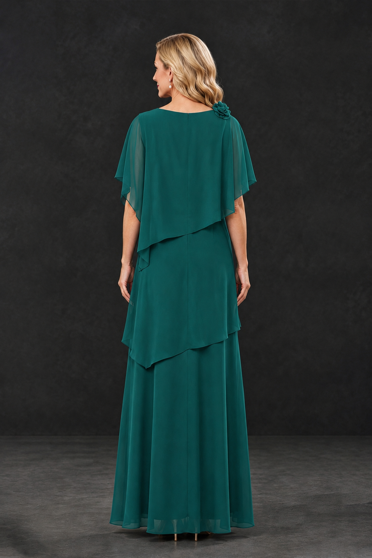 BOLODOO Teal Tiered Flutter Sleeve Mother of the Bride Maxi Dress - Teal - Teal_2