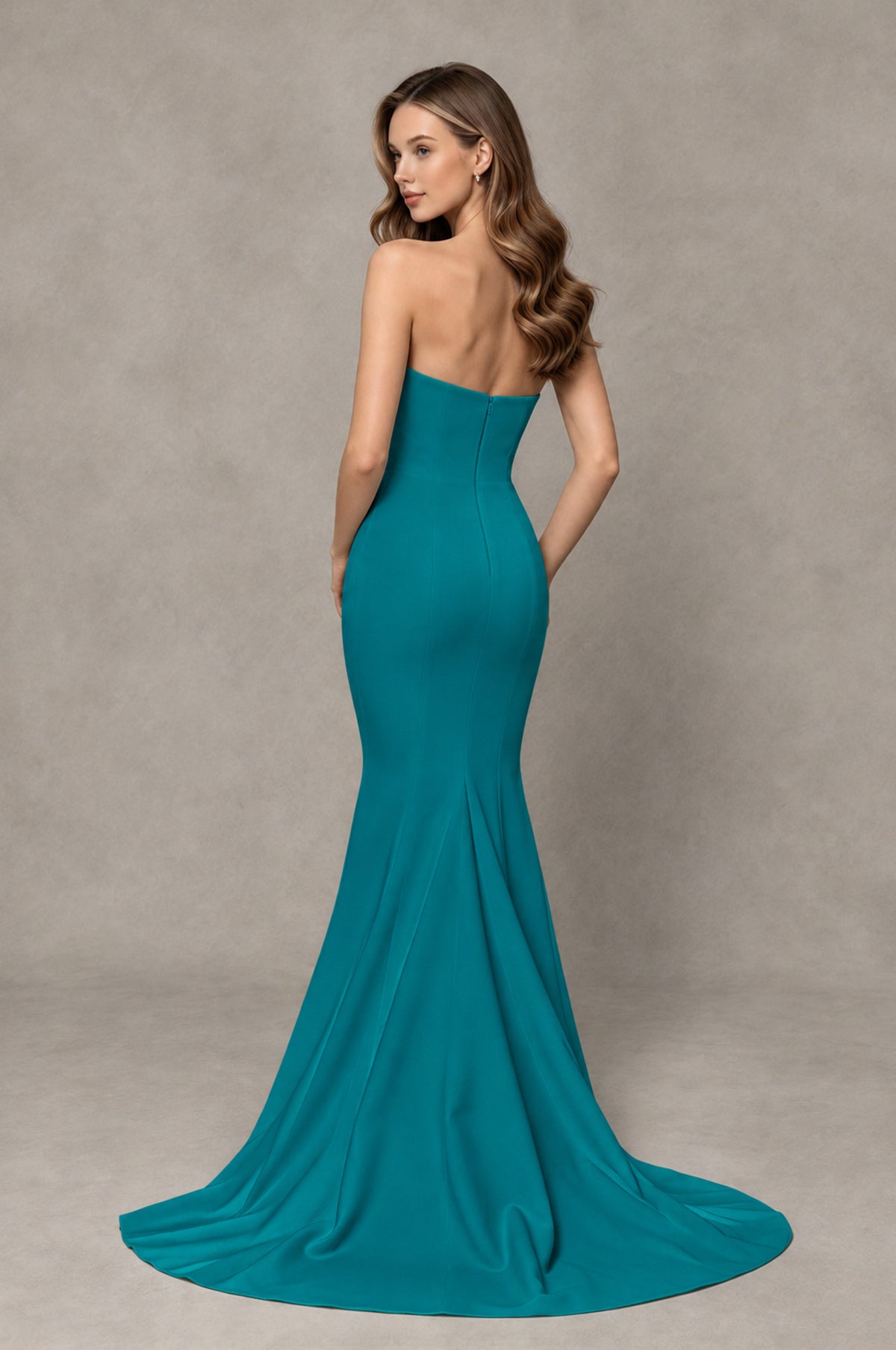 BOLODOO Teal Strapless Mermaid Evening Dress with Ruffle Slit and Train - Teal - Teal_2