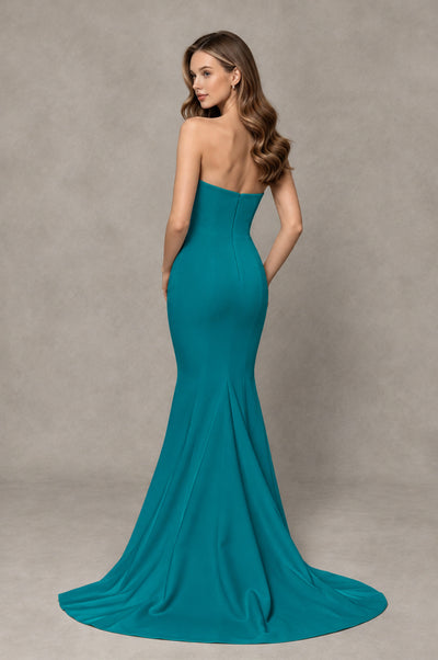 BOLODOO Teal Strapless Mermaid Evening Dress with Ruffle Slit and Train - Teal - Teal_2
