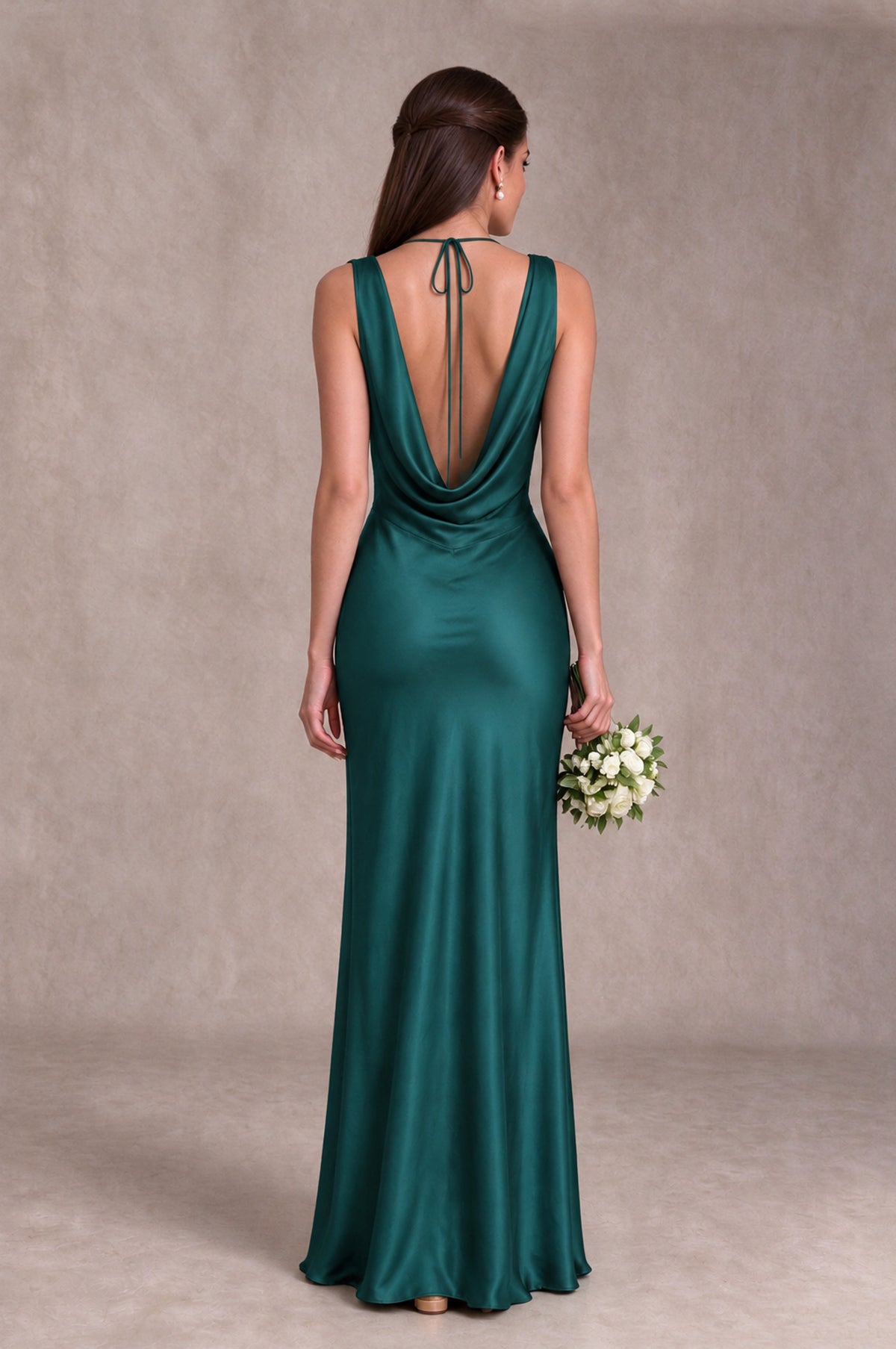 BOLODOO Teal Cowl Neck Open Back Satin Bridesmaid Dress - Teal - Teal_2