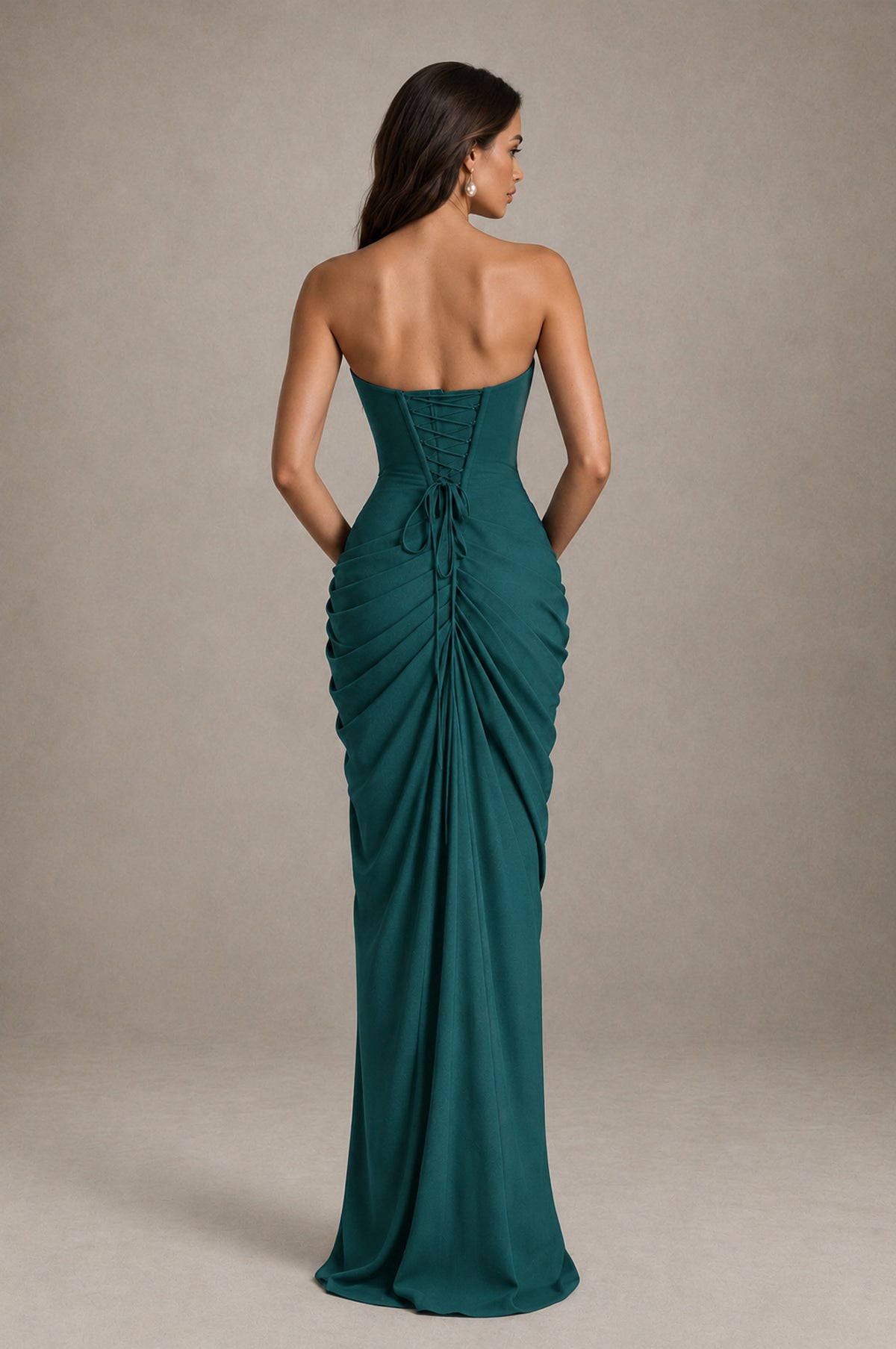 BOLODOO Strapless Draped Maxi Dress - Teal Backless Evening Gown with High Slit - Teal - Teal_2