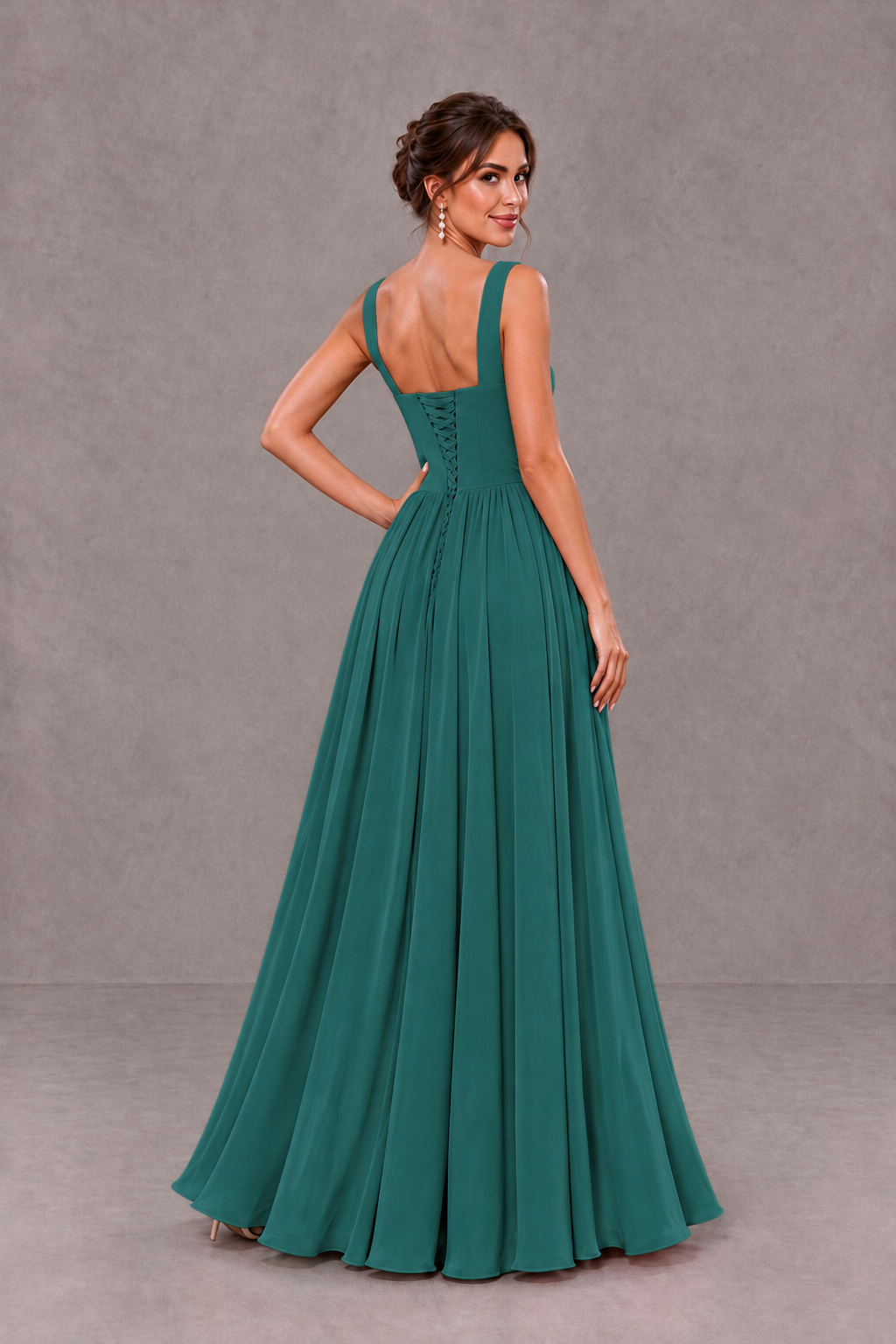 BOLODOO Teal Square Neck A-Line Bridesmaid Dress with Slit - Teal - Teal_2