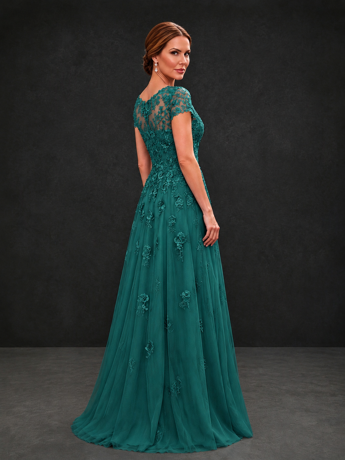 BOLODOO Teal Cap Sleeve Lace Appliqué A-Line Formal Gown | Mother of the Bride Dress - Teal - Teal_2