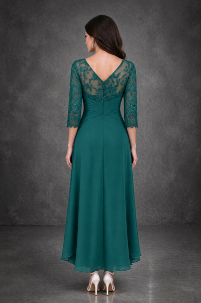 BOLODOO Teal Sequin Lace & Chiffon Tea-Length Mother of the Bride Dress with 3/4 Sleeves - Teal - Teal_2