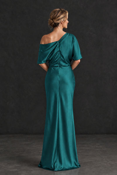BOLODOO Teal Satin Asymmetric Mother of the Bride Dress - Teal - Teal_2