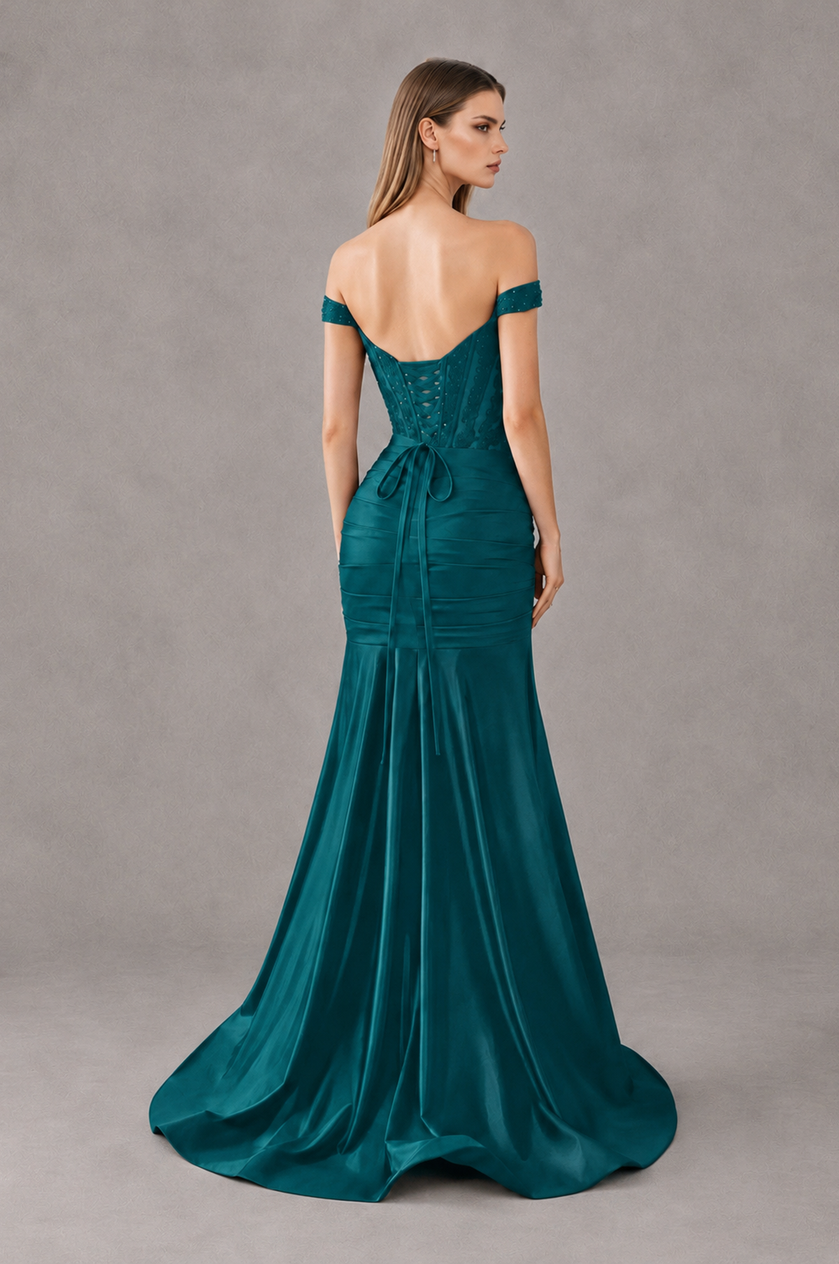 BOLODOO Teal Off-Shoulder Corset Mermaid Prom Dress with Slit Sequin Lace Evening Gown - Teal - Teal_2