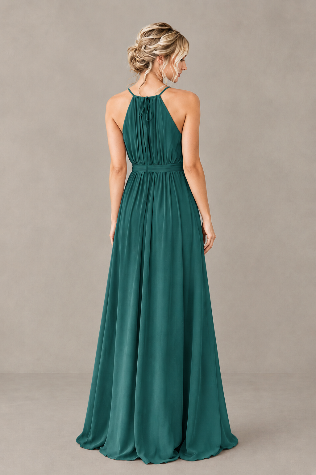BOLODOO Teal Halter Chiffon Bridesmaid Dress with High Slit - Teal