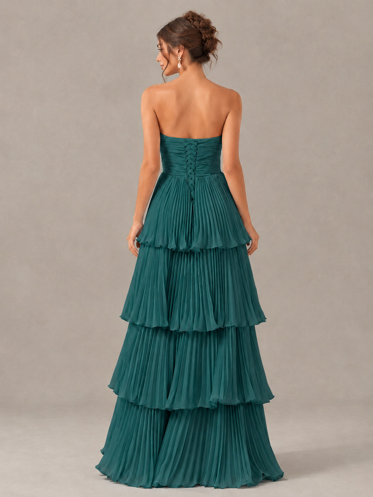 BOLODOO Teal Strapless Tiered Pleated Bridesmaid Dress - Teal - Teal_2