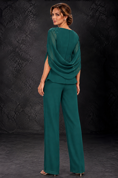 BOLODOO Teal Embellished Cape Sleeve Mother of the Bride Pantsuit - Teal - Teal_2