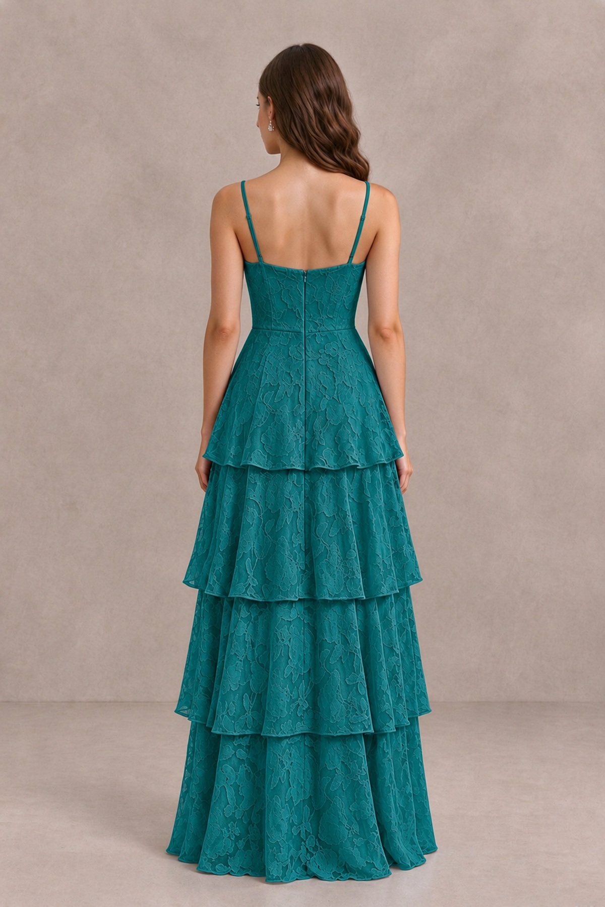 BOLODOO Teal Tiered Floral-Textured Spaghetti Strap Maxi Dress - Teal - Teal_2