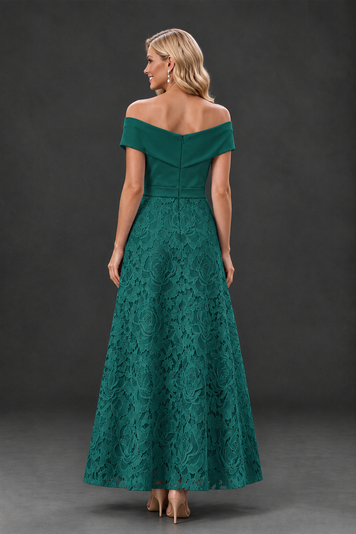 BOLODOO Teal Off-the-Shoulder Floral A-Line Mother of the Bride Dress - Teal - Teal_2